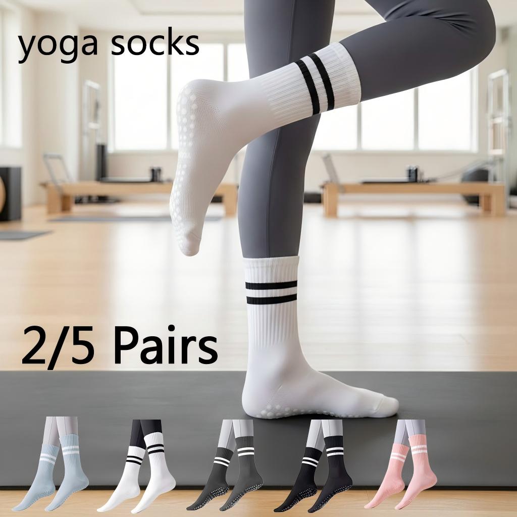Fitness Yoga Pilates - ถุงเท้าโยคะกันลื่นสำหรับผู้หญิง, ถุงเท้าพิลาทิสแบบยึดเกาะ, ชุด 2/5 คู่, ถุงเท้ากันลื่นสำหรับเต้นรำ,