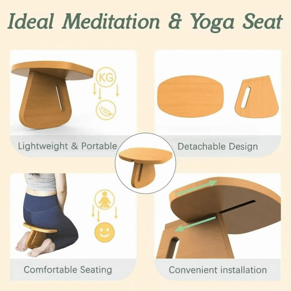 Pilates Chair Wunda - เก้าอี้สวดมนต์ไม้เนื้อแข็ง ม้านั่งโยคะไม้แบบถอดประกอบได้ ม้านั่งสมาธิทรงสมดุล ม้านั่งโยคะแบบเรียบง่ายสร้างสรรค์สำหรับนั่งคุกเข่า